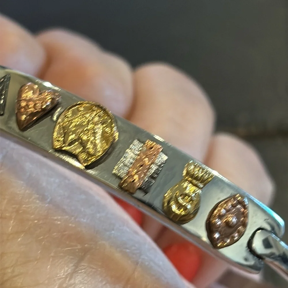 Multi-Character Bangle Bracelet Silver Bronze Gold Tone Bracelet Horseshoe Money